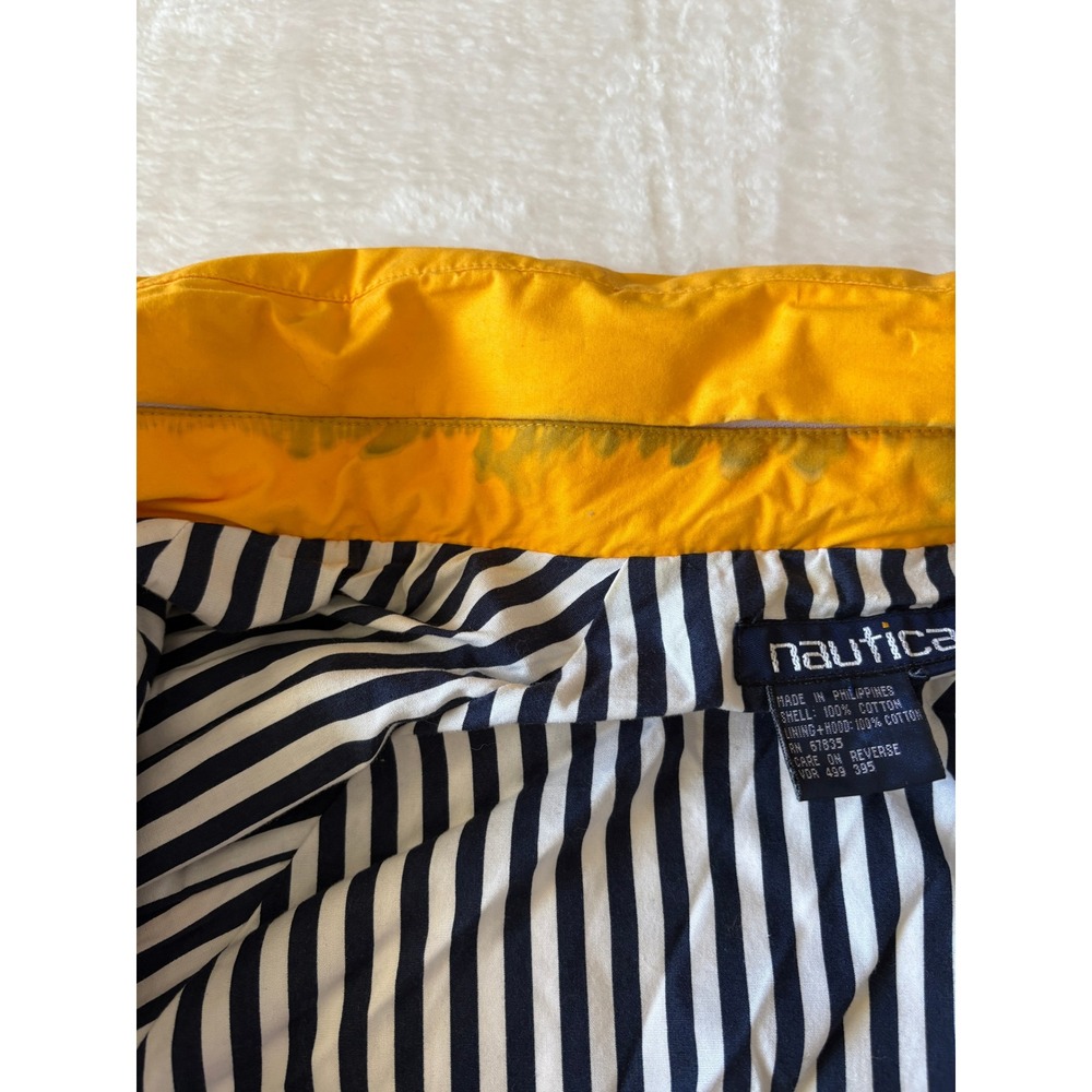 Nautica Rain Jacket Hooded Nylon Lined w/ Stripes Yellow Coat Size S/P - Picture 7 of 7